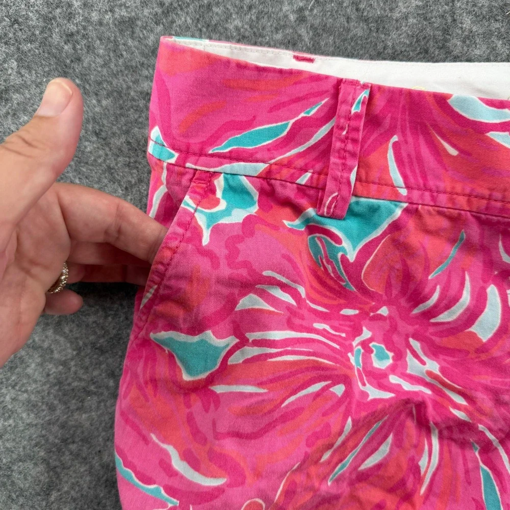 Lilly Pulitzer Callahan Short Womens 6 Pink Turquoise Floral Chino Summer Cotton
